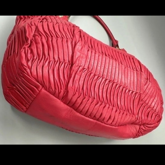 PRISTINE! COACH ASHLEY GATHERED LEATHER SHOULDER TOTE (#F23928)BRASS/RASPBERRY. - Picture 9 of 12